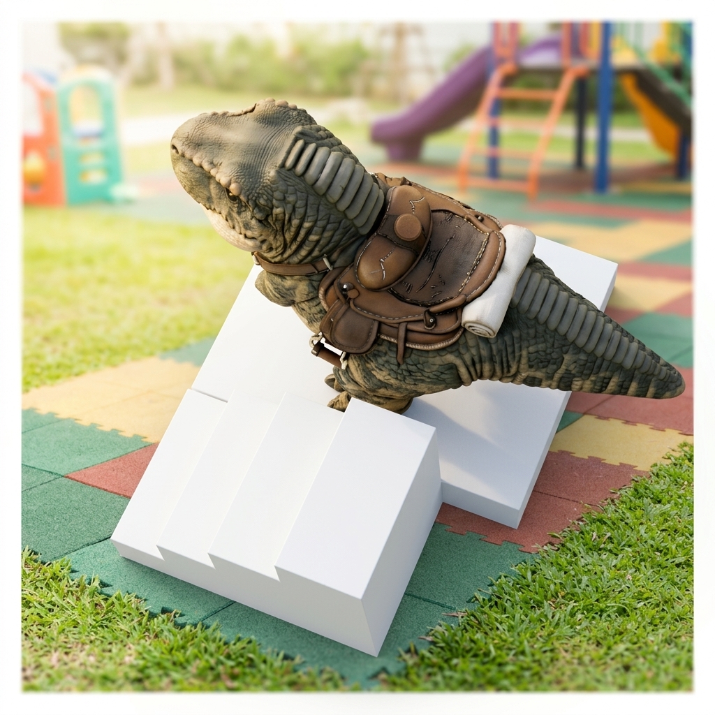 Chibi T-Rex top down view showing leather saddle